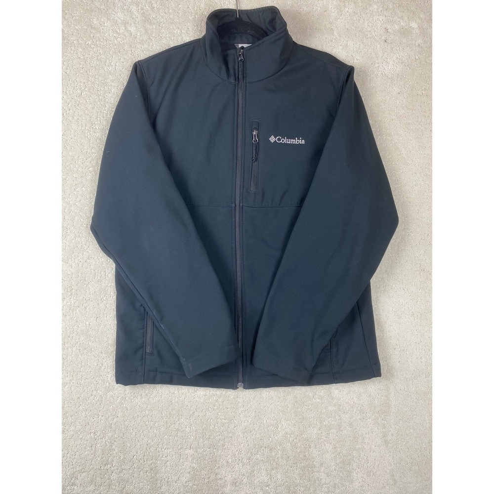 Columbia Softshell Jacket Mens M Black Full Zip Fleece Chest Pocket Ascender